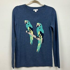 Garnet Hill 100% Merino Wool Parrots Sweater Sz XS